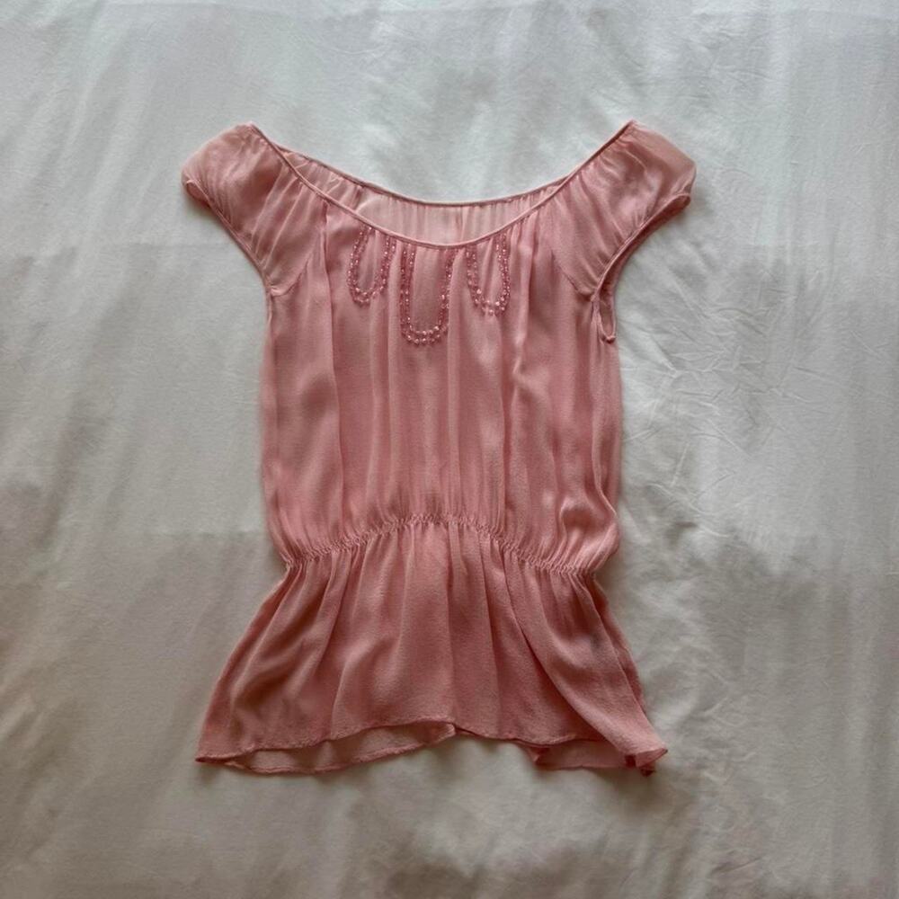 Pink real silk babydoll top with sequinned detailing